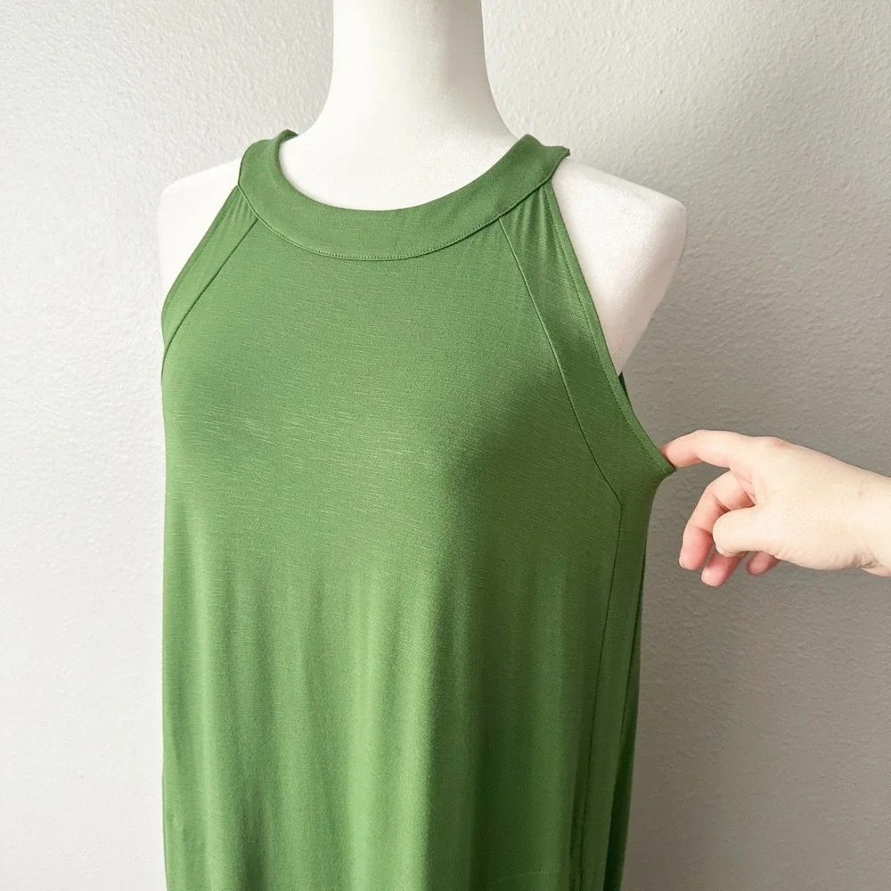 J. Jill Green Halter Maxi Dress Women's Size Small Sleeveless Side Slits - Picture 3 of 10